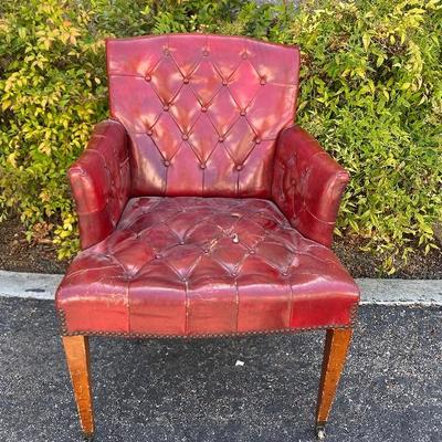 Vintage Burgundy Red Leather Tufted Chair