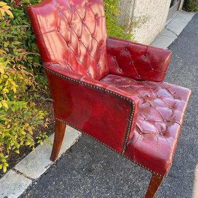 Vintage Burgundy Red Leather Tufted Chair