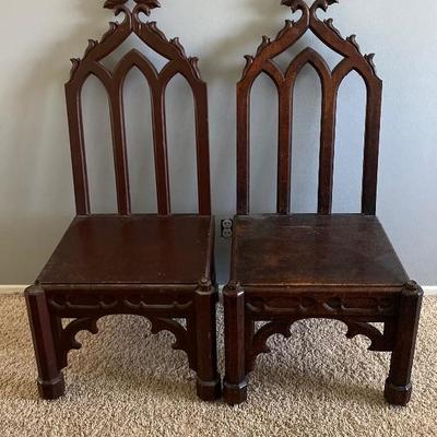 Pair of Gothic Revival Wood Church Chairs