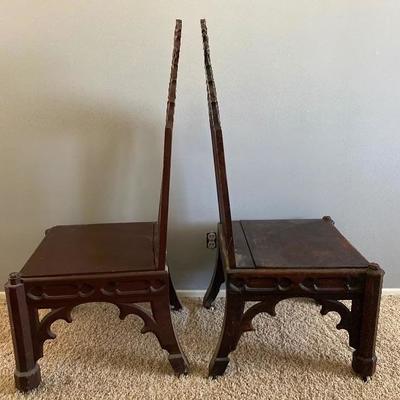 Pair of Gothic Revival Wood Church Chairs