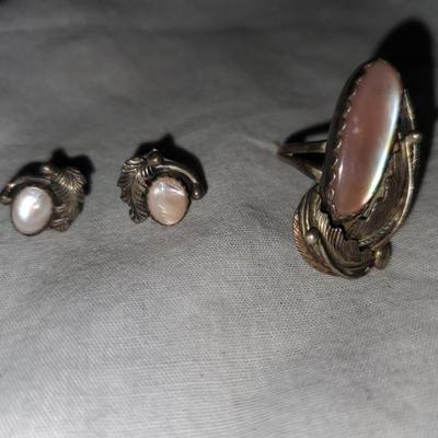 Pink Sterling Ring and Earrings 