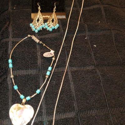 Sterling Necklace, Braclet and Earrings 