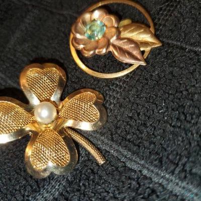 2 Gold Tone Brooches