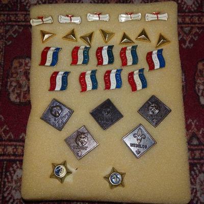 Vintage Cub-scout Tie Tack, Pins Lot, Flags, Graduation, Diamond Shape, Merit Pins