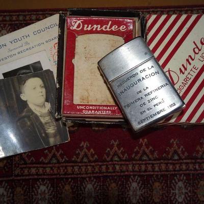 Vintage War Time, Dundee Lighter, Galveston Youth Council Membership card & photos LOT Smokers Collectible