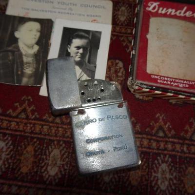 Vintage War Time, Dundee Lighter, Galveston Youth Council Membership card & photos LOT Smokers Collectible