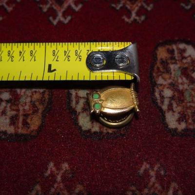 Gold Filled 1/20 10K Owl Screw-back Pin, Green Eyed Hooter, Hoot Hoot! 
