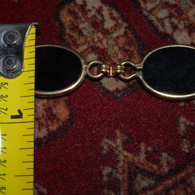 Beautiful Black Onyx Gold Filled Bracelet, Oval Disc 14K GF AMCO Bracelet 