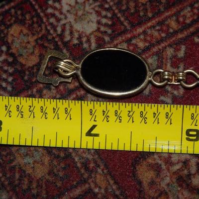 Beautiful Black Onyx Gold Filled Bracelet, Oval Disc 14K GF AMCO Bracelet 