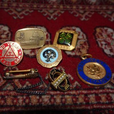 Gold Filled, Gold Tone Fraternal Pins and Tie Tacks (6)