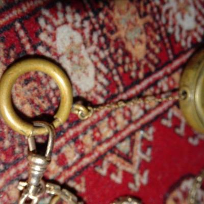 Vintage Pocket Watch Retractable Chain Guilloche Gold Tone