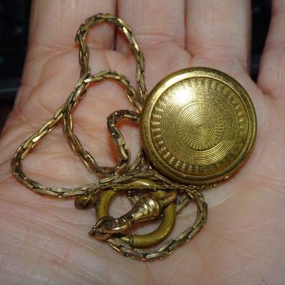 Vintage Pocket Watch Retractable Chain Guilloche Gold Tone