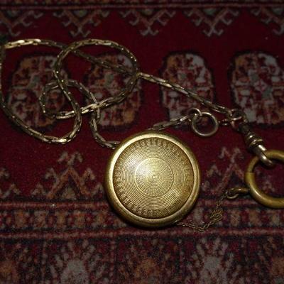 Vintage Pocket Watch Retractable Chain Guilloche Gold Tone