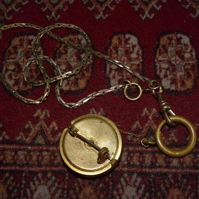 Vintage Pocket Watch Retractable Chain Guilloche Gold Tone