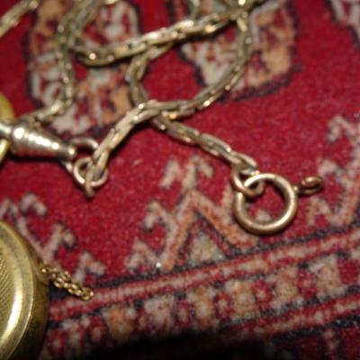 Vintage Pocket Watch Retractable Chain Guilloche Gold Tone