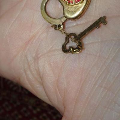 Gold Filled, Gold Tone Jewelry Lot, Key & Heart Fraternal Locket, Heart Bracelet, 14K GF Gold Flake Earrings, Gold Done Heart Necklace