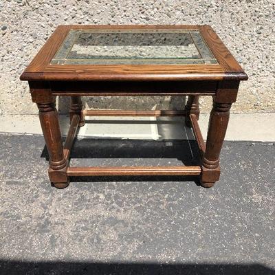 Glass Top Oak End Table