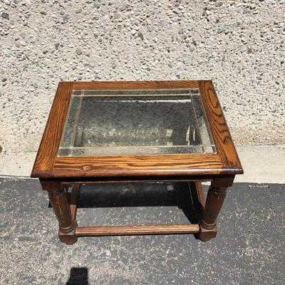 Glass Top Oak End Table