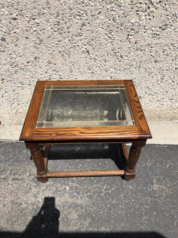 Glass Top Oak End Table