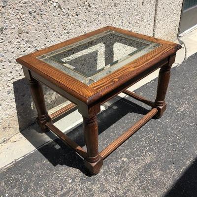 Glass Top Oak End Table
