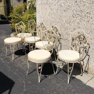 Set of 6 Wrought Iron Chairs vintage off white Chromcraft