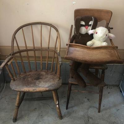 Lot 177 - Antique High Chair and Chair