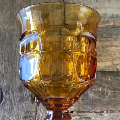 DEPRESSION GLASS VINTAGE AMBER WINE WATER GOBLET SET OF 5