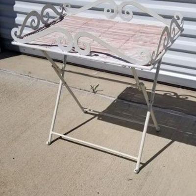 Vintage Metal and Bamboo Plant Stand