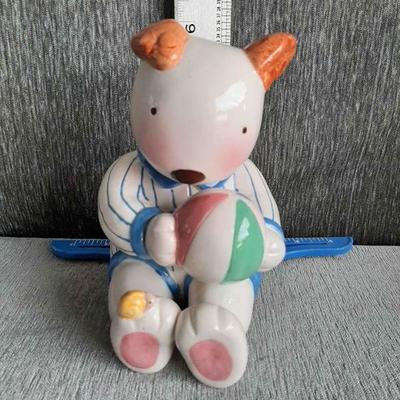 Charpente Ceramic Puppy w/ Ball Bank Kathy Orr Piggy Bank