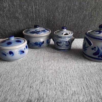 Vintage Blue Salt Glaze Pottery
