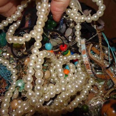 Junk Jewelry Lot, Shoe Box Full, Craft, Some Wearable, Necklaces, Bracelets, Beads and more! 