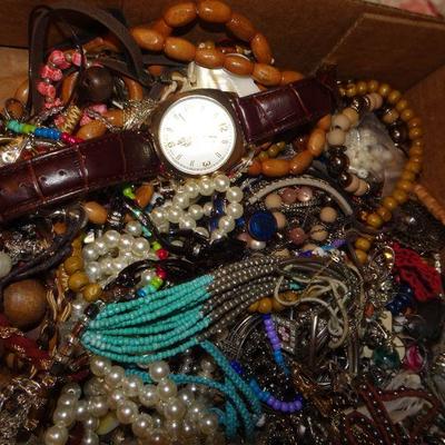 Junk Jewelry Lot, Shoe Box Full, Craft, Some Wearable, Necklaces, Bracelets, Beads and more! 