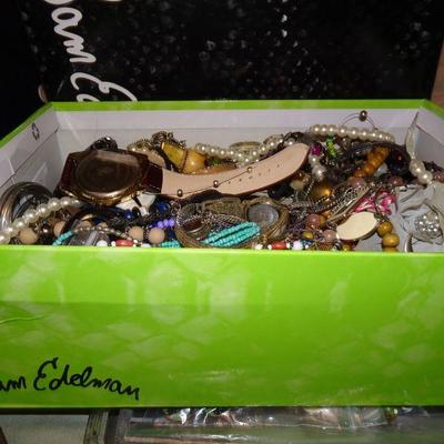 Junk Jewelry Lot, Shoe Box Full, Craft, Some Wearable, Necklaces, Bracelets, Beads and more! 