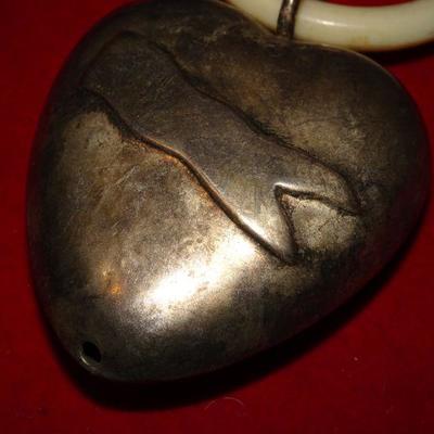 Vintage Silver Tone Heart Baby Teething Rattle