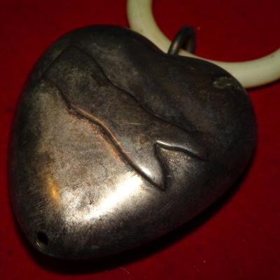 Vintage Silver Tone Heart Baby Teething Rattle