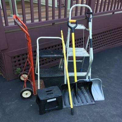 Lot 187 - Stepladders, Hand Truck & Shovels