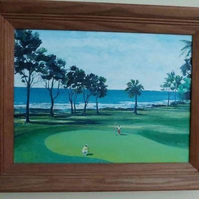Hand Painted Golf Scene