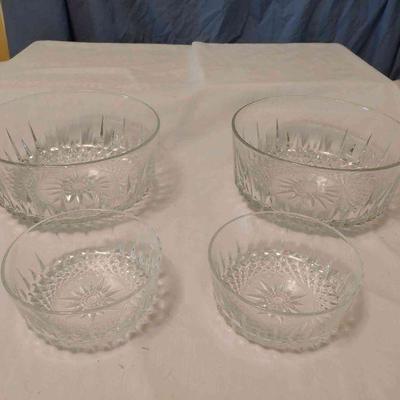 2 large crystal bowls with 2 small crystal bowls