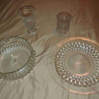Crystal bowl, plate, and 2 glasses
