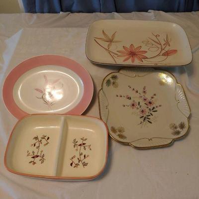 Floral and pink serving plates; made in Germany and USA