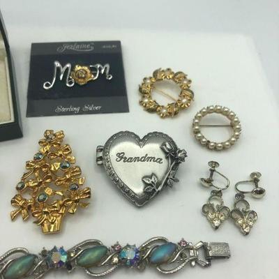 Jewelry lot, bracelet, pins, earrings, pendant necklace, Sterling Silver
