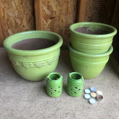 Lot 194 - Green Pottery Planters with Candles