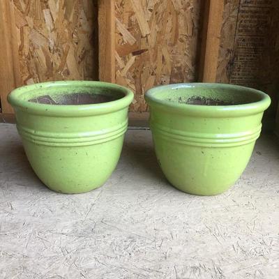 Lot 194 - Green Pottery Planters with Candles