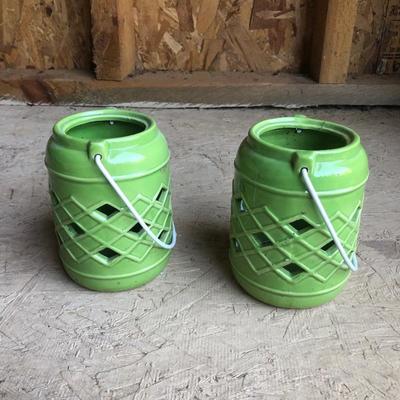 Lot 194 - Green Pottery Planters with Candles