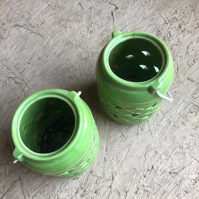 Lot 194 - Green Pottery Planters with Candles