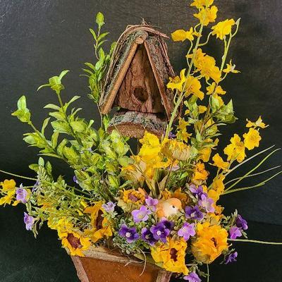 C11: Birdhouse Floral Arrangement (14 inches tall)
