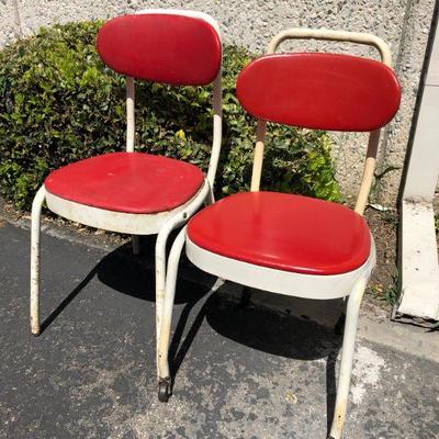 Vintage Red and White Metal Chairs