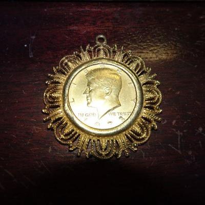 Gold Tone 1973 Kennedy Half Dollar Coin Pendant 