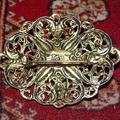 Ruby Red, Gold Toned Victorian Style Brooch