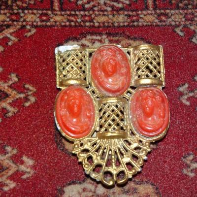 1930's Jewelry Dress Clip, Cameo's, jewelry Metal, Florentine, Ornate antique collectible unique style design